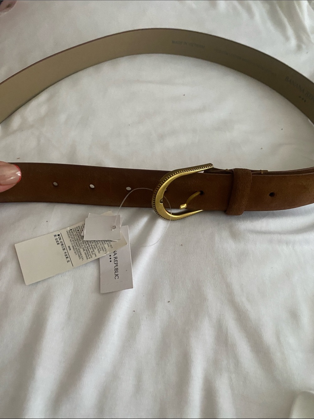 Banana Republic Tan Suede Belt with Gold Curved Buckle